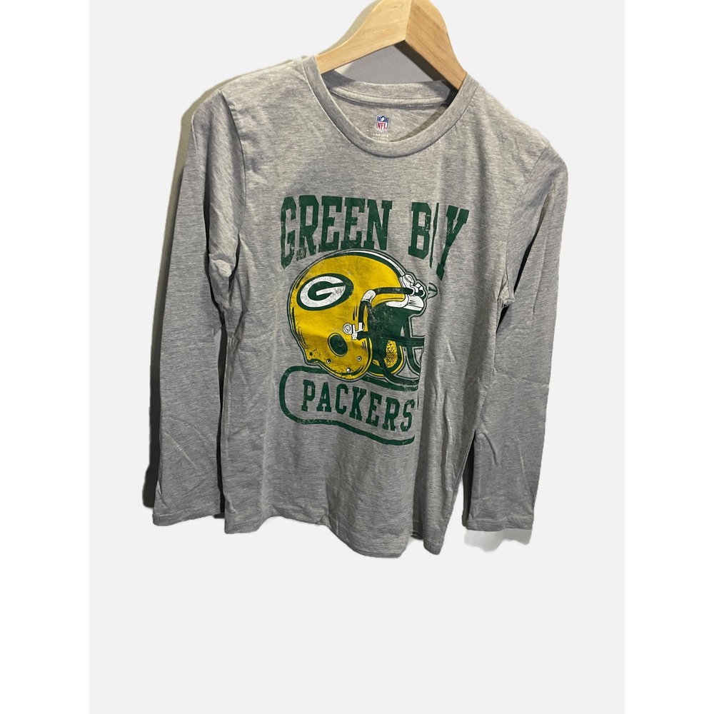 NFL Green Bay Packers Shirt Kids Large 14/16 Gray Long Sleeve‎ Graphic Football